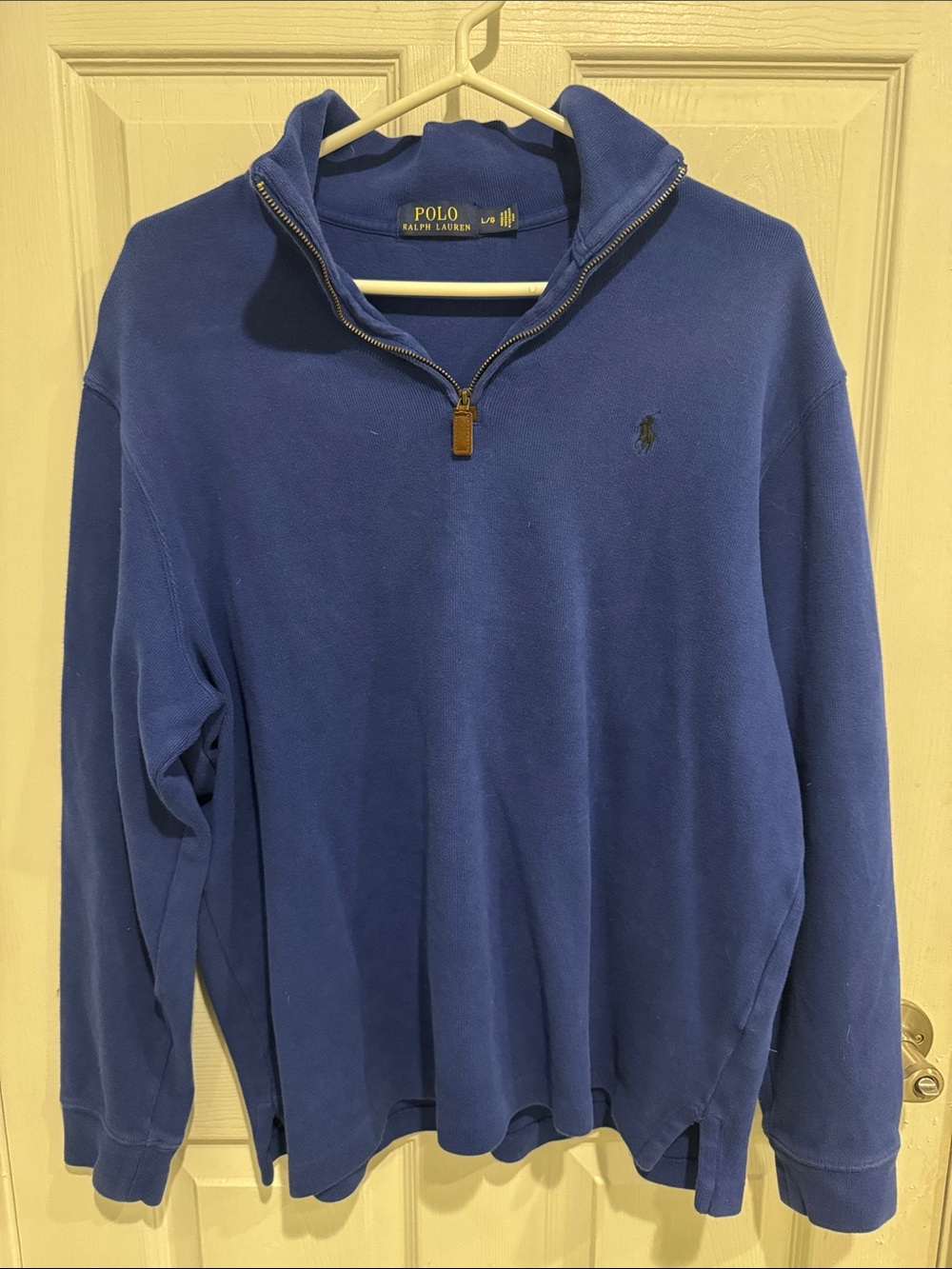 Ralph Lauren Blue Half-Zip Pullover with Leather Zip Pull